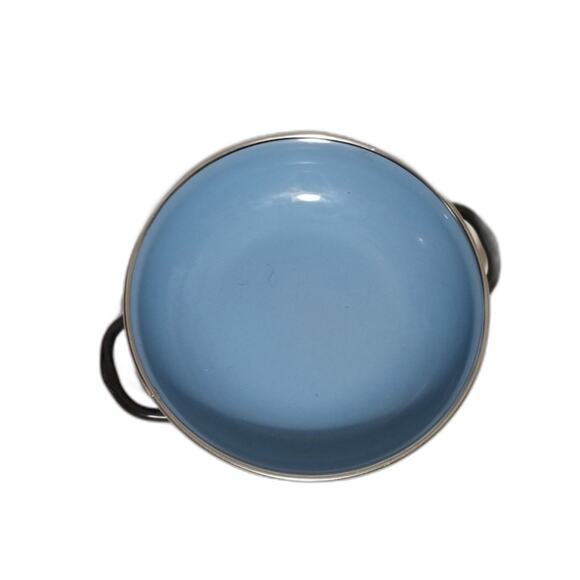 Vintage Enamelware Saute 3 Paella Nestling Pan Set Red Blue Yellow Black - Picture 5 of 9